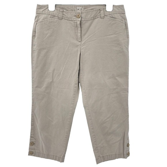 LOFT Pants - Ann Taylor Loft Women's Petite 8P Original Crop Tan Pants Button Accent